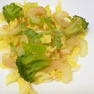 白菜とセロリとセロリの葉とブロッコリーの中華サラダ